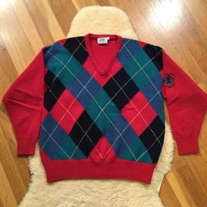 Vintage Clan Royal red plaid St. Andrews golf sweater